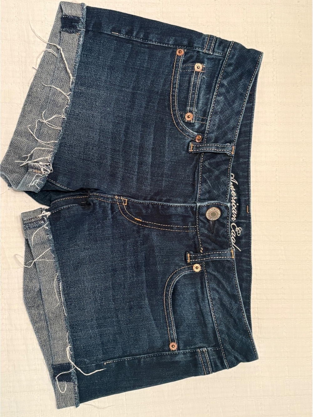 American Eagle Denim Cutoff Shorts Size 6 Dark Wash Mid Rise Cuff Raw Hem